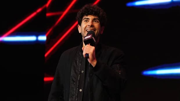 Tony Khan addresses the crowd at AEW Dynamite